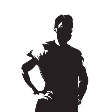 Atletik adam el HIPS, Tarih ile ayakta vektör monokromatik illüstrasyon izole. Aktif insanlar