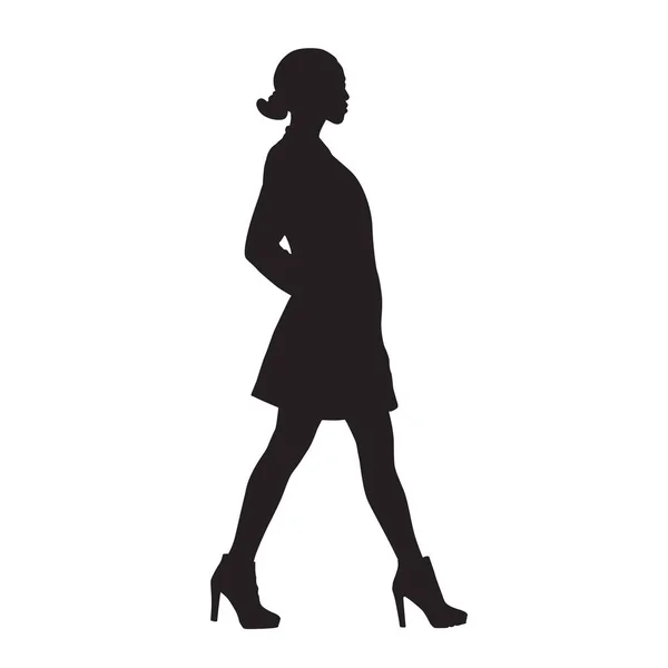 Λεπτή Γυναίκα Που Περπατά Πλάγια Όψη Απομονωμένες Διάνυσμα Σιλουέτα Σύντομη — Διανυσματικό Αρχείο