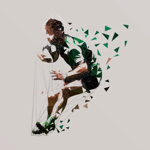 Rugby Spieler Der Mit Ball Läuft Darstellung Des Low Poly — Stockvektor