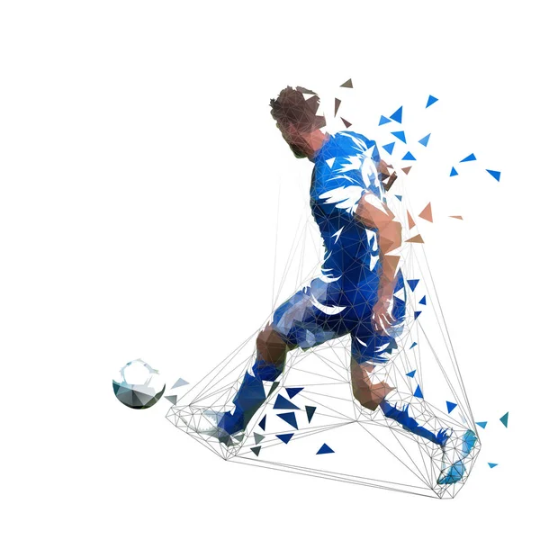 Joueur Football Maillot Bleu Collant Ballon Dessin Abstrait Faible Vecteur — Image vectorielle