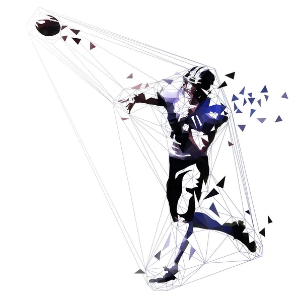 American Football Player Throwing Ball Quarterback Polygonal Vector Illustration Low — Stock Vector
