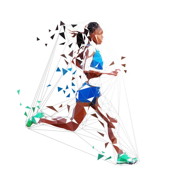 Wanita Berlari Vektor Poligonal Ilustrasi Terisolasi Pelari Maraton Geometris Rendah - Stok Vektor