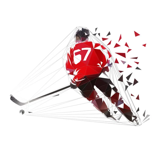 Giocatore Hockey Ghiaccio Pattinaggio Con Disco Basso Poli Isolato Illustrazione — Vettoriale Stock
