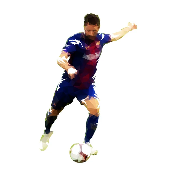 Joueur Foot Ballon Illustration Vectorielle Polygonale Vue Face Footballeur — Image vectorielle