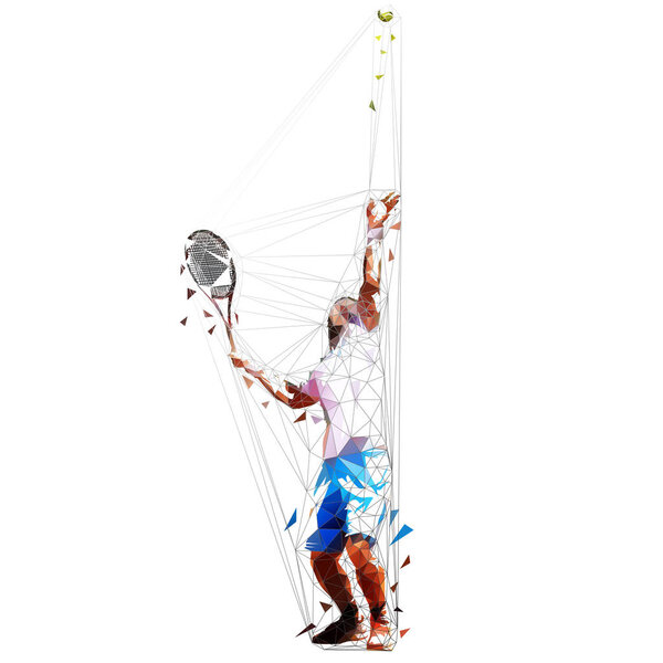Serving tennis player, geometric isolated vector illustration