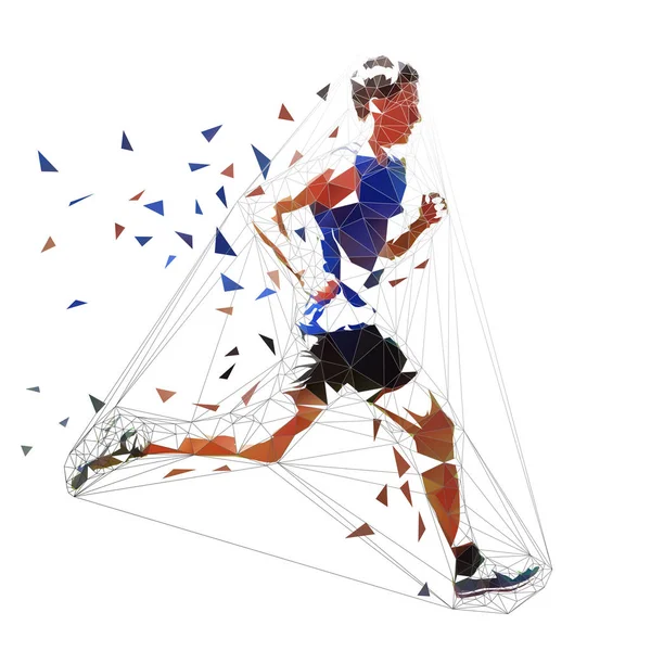 Running Man Lage Veelhoekige Geometrische Illustratie Vector Loper Zijaanzicht — Stockvector