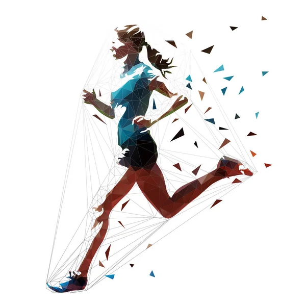 Running Woman Low Polygonal Athlete Isolated Vector Illustration Side View — Stock Vector