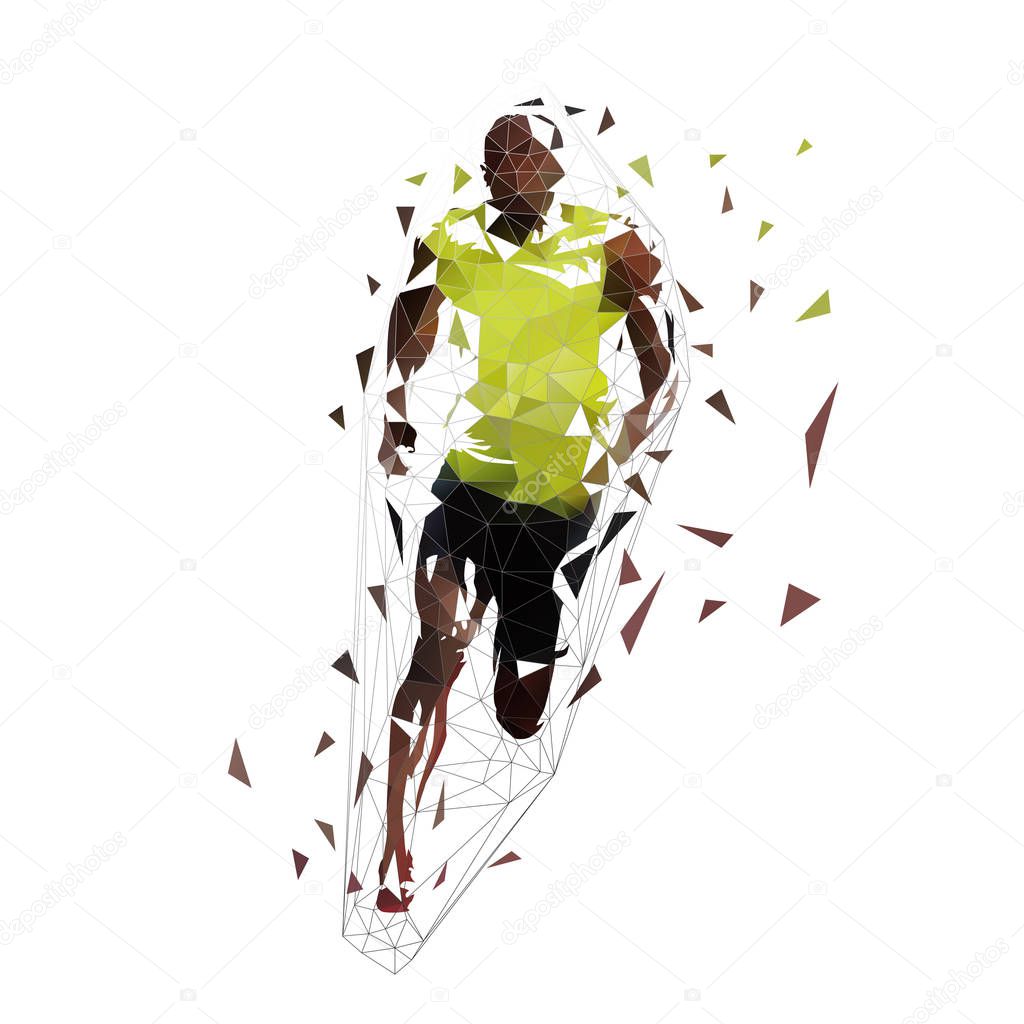 Run. Sprinting man, low polygonal geometric illustration. Vector running man, front view