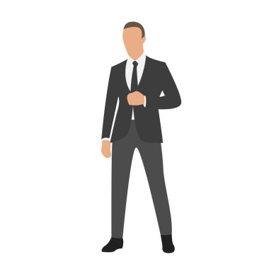 Takım elbiseli, izole vektör çizim, düz tasarım ayakta işadamı