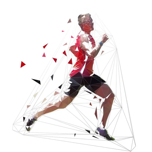 Running Man Lage Veelhoekige Geometrische Illustratie Vector Loper Zijaanzicht — Stockvector