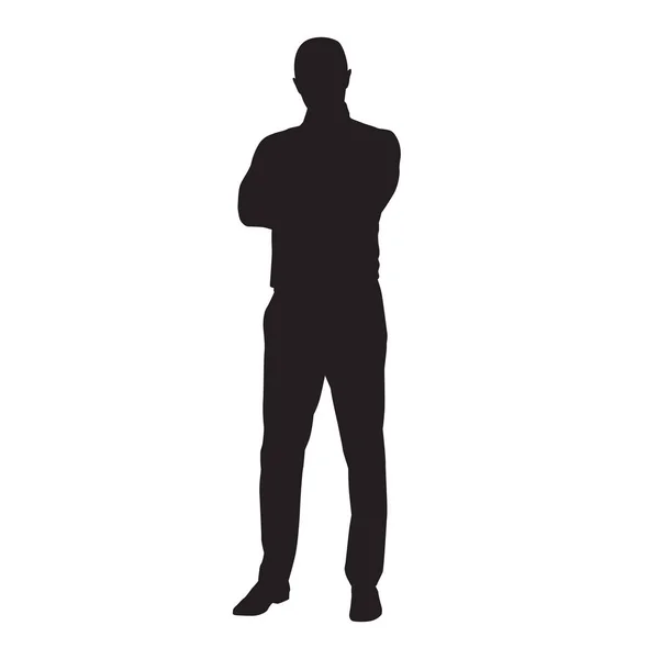 Business Man Shirt Standing Folded Arms Isolated Vector Silhouette Front — Stock Vector