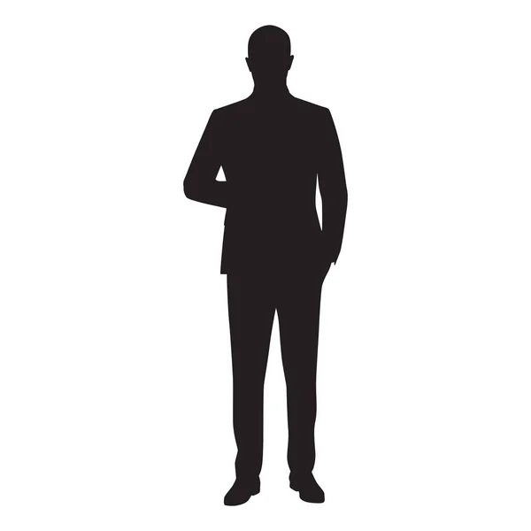 Businessman isolated vector silhouette. Man in suit standing wit — Stock Vector