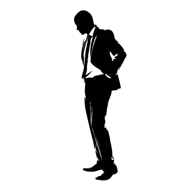 ビジネスマン立って 見下ろして ベクター描画を分離しました スーツで悲しいやストレスのマネージャー — ストックベクタ