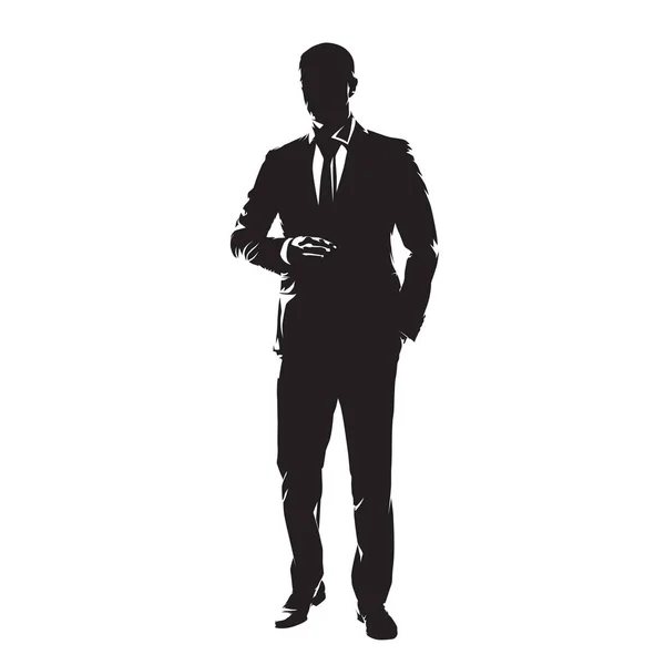 Homme Affaires Costume Debout Avec Une Main Dans Poche Silhouette — Image vectorielle