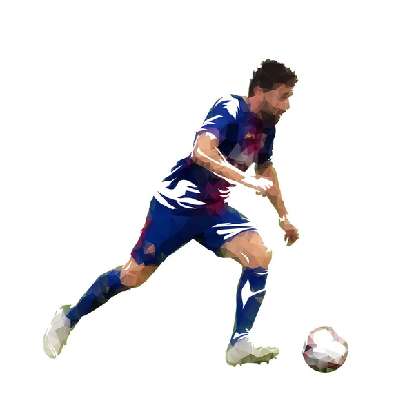 Joueur Football Avec Ballon Illustration Vectorielle Polygonale Vue Latérale Footballeur — Image vectorielle