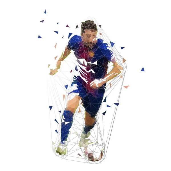 Joueur Football Maillot Bleu Foncé Avec Ballon Dessin Abstrait Faible — Image vectorielle