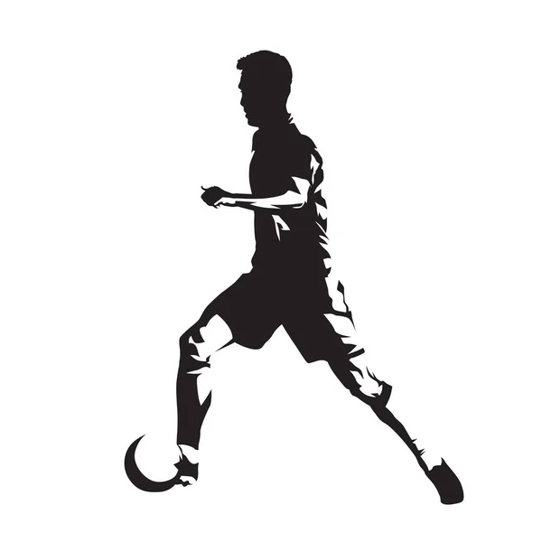 Jugador Fútbol Corriendo Con Pelota Silueta Vectorial Aislada Futbolista Vista — Archivo Imágenes Vectoriales