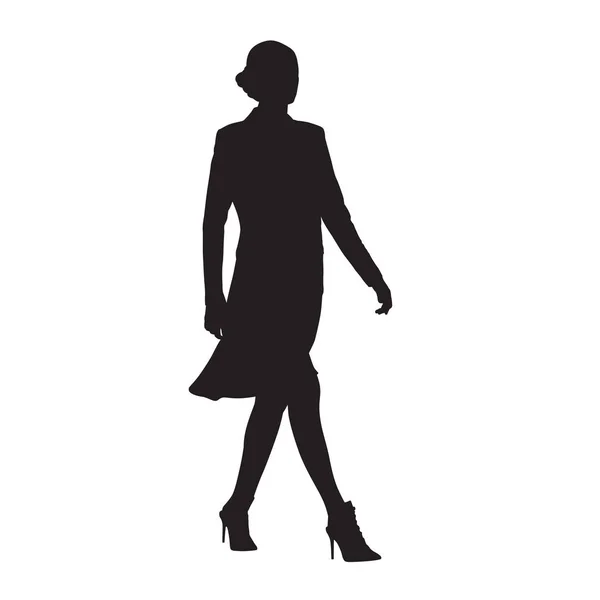 女商人走 侧视图 孤立的向量剪影 商务人士 — 图库矢量图片