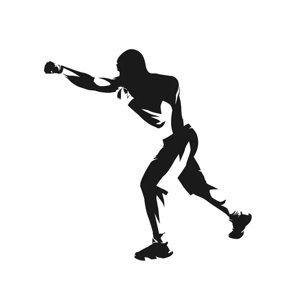 Boxing Fighter Athlete Isolated Vector Silhouette Side View — Stock Vector