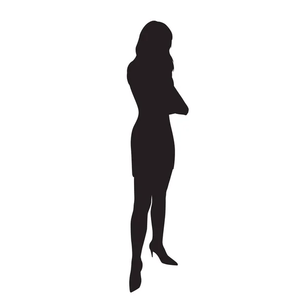 Επιχειρήσεων Γυναίκα Στέκεται Σταυρωμένα Όπλα Slim Κομψή Κυρία Απομονωμένες Διάνυσμα — Διανυσματικό Αρχείο
