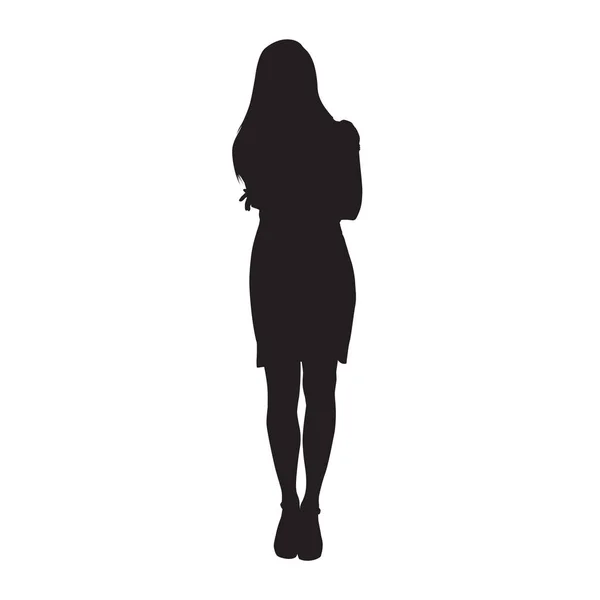 Business Woman Standing Folded Arms Slim Elegant Lady Isolated Vector — Stock Vector