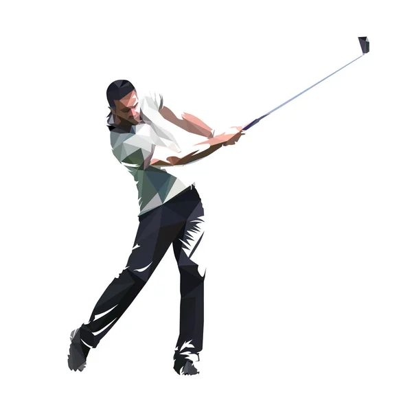 Joueur Golf Golfeur Polygonal Bas Illustration Vectorielle Isolée Swing Golf — Image vectorielle