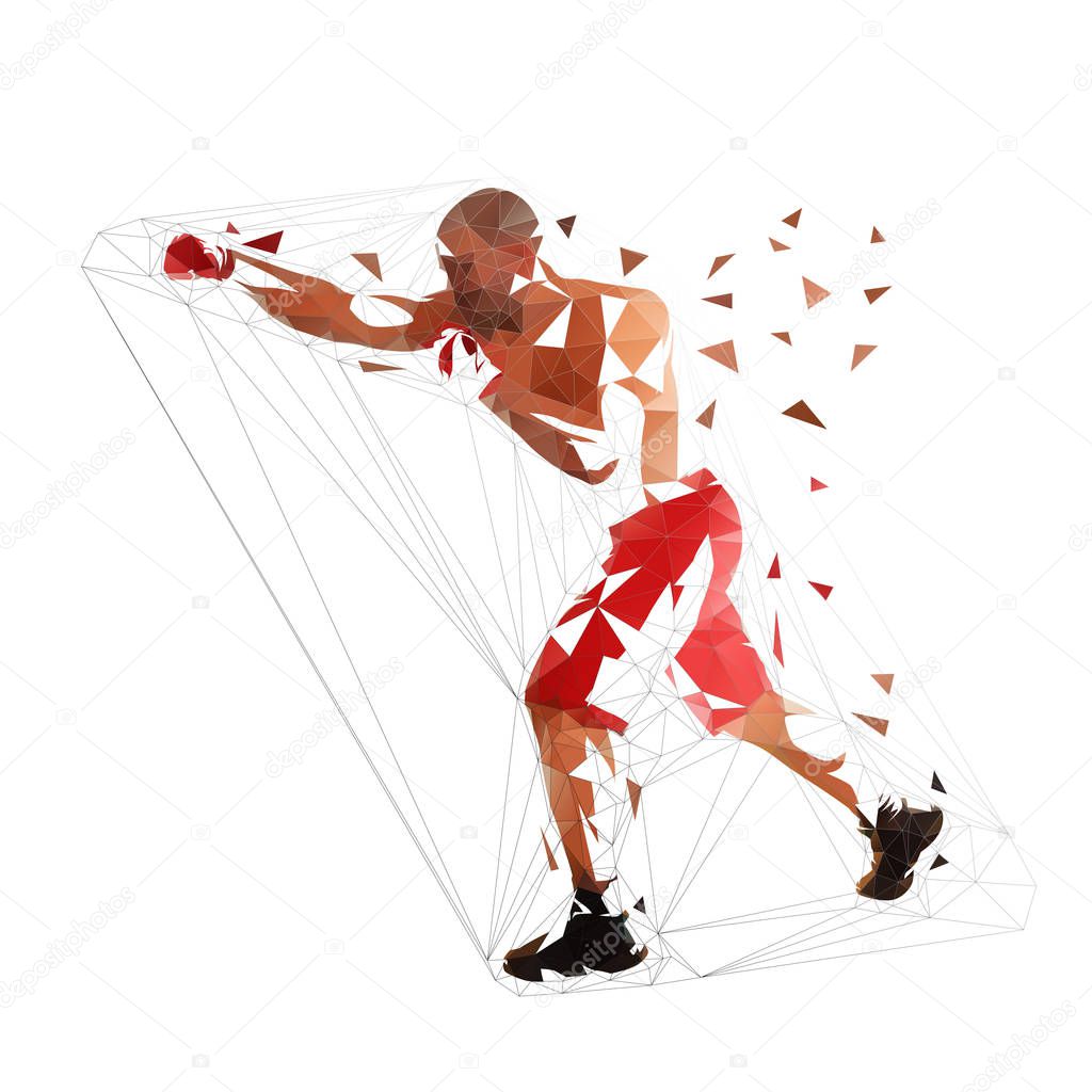 Box fighter punch, isolated low polygonal illustration. Geometric fighter