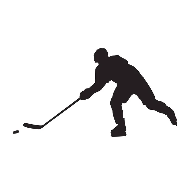 Eishockeyspieler Beim Puck Isolierte Vektorsilhouette Seitenansicht — Stockvektor