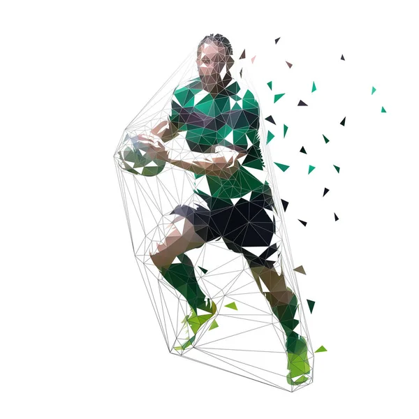 Rugby Player Działa Piłką Ilustracja Białym Tle Niski Wielobocznym Wektora — Wektor stockowy