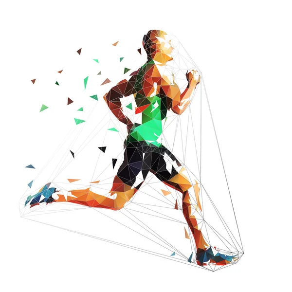 Бегущий Человек Низкоугольная Геометрическая Векторная Иллюстрация Бег Спринтинг Спортсмен — стоковый вектор