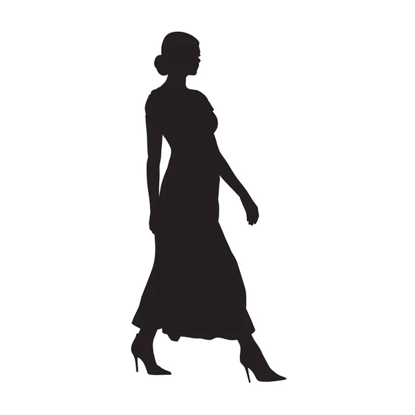 Businesswoman Walking Side View Isolated Vector Silhouette Business People Model — Stock Vector