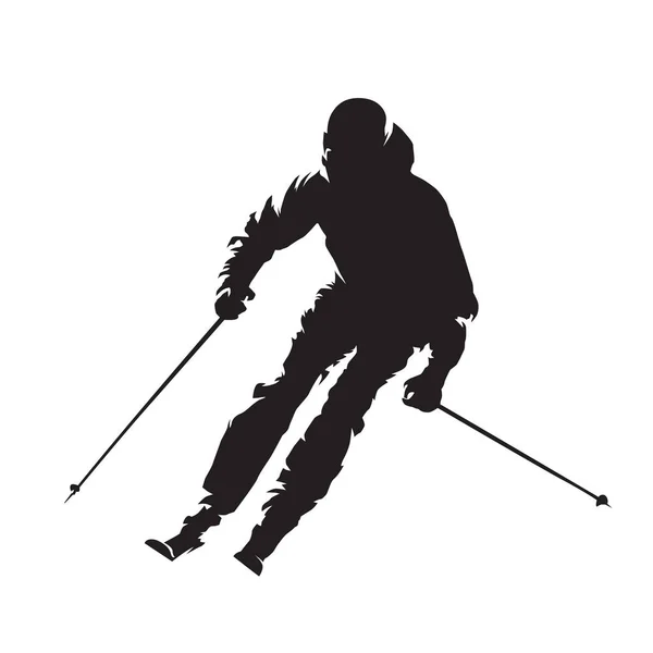 Downhill Skier Isolated Vector Silhouette Skiing Winter Activity — Stock Vector