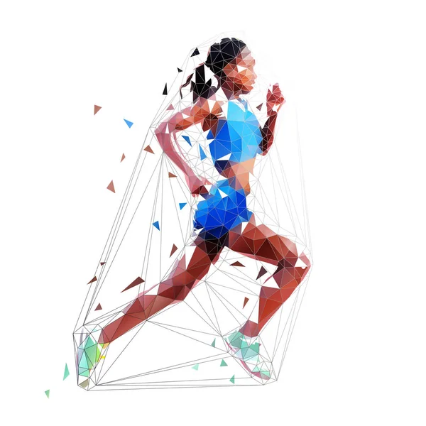 Running Vrouw Lage Veelhoekige Afro Amerikaanse Atleet Geïsoleerde Vectorillustratie Zijaanzicht — Stockvector