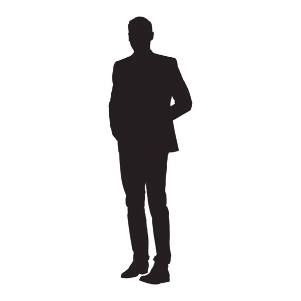 立っている スーツのビジネスマン分離ベクトル シルエット — ストックベクタ