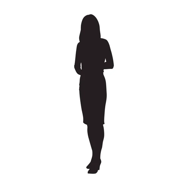 Business Woman Standing Isolated Vector Silhouette — Stock Vector