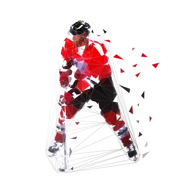 Giocatore Hockey Pattinatore Poligonale Basso Jersey Rosso Con Puck Illustrazione — Vettoriale Stock