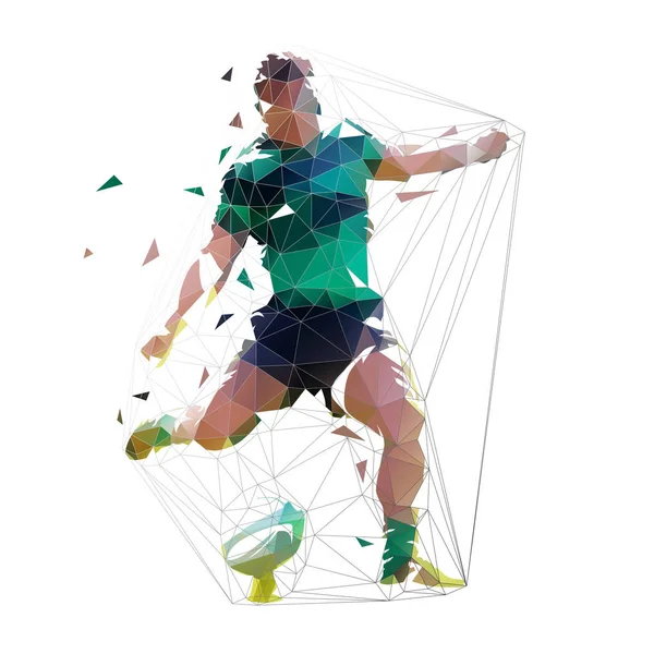 Rugby Spieler Kickt Ball Isolierte Darstellung Niedriger Polygonaler Vektoren — Stockvektor