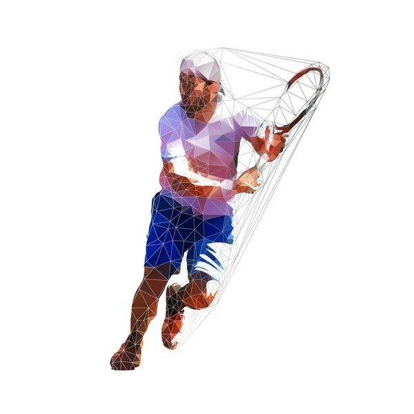 Joueur Tennis Cours Exécution Illustration Vectorielle Polygonale Basse Isolée — Image vectorielle