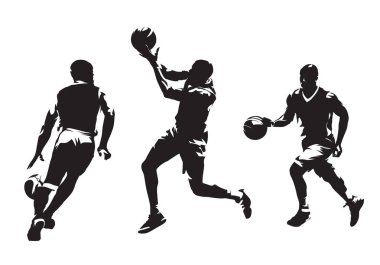 Grup izole vector silhouettes of ayarlamak basketbol oyuncularından. Takım sporu, aktif insanlar