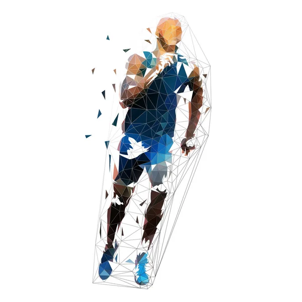 Çalıştırın. Adam Sprint, poligonal geometrik şekil düşük. Çalışan adam, önden görünüm vektör