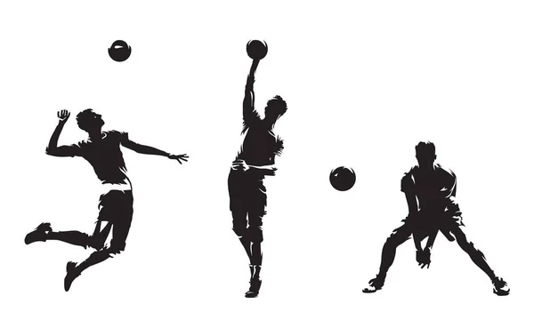 Group Volleyball Players Set Isolated Vector Silhouettes Team Sport Active — Stock Vector