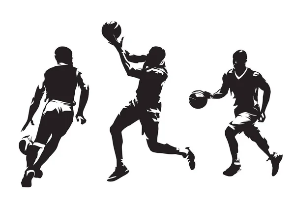 Group Basketball Players Set Isolated Vector Silhouettes Team Sport Active — Stock Vector