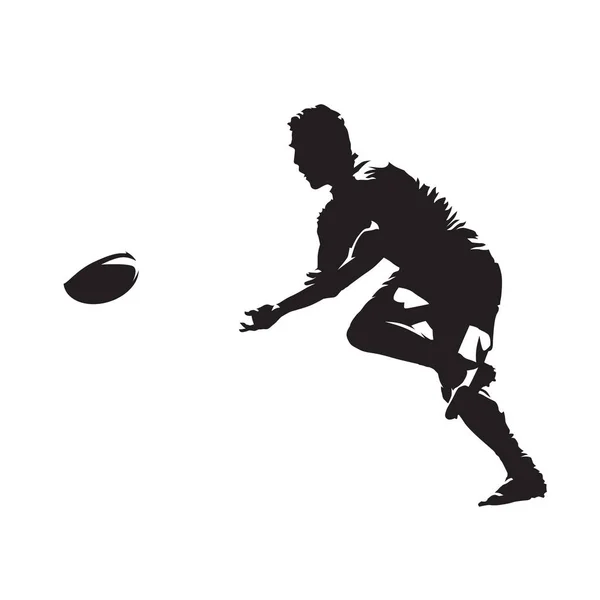 Rugby Player Passing Ball Isolated Vector Silhouette Side View Team — Stock Vector
