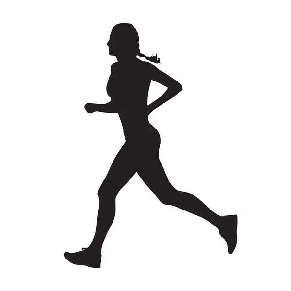 Running Woman Isolated Vector Silhouette Side View — Stock Vector