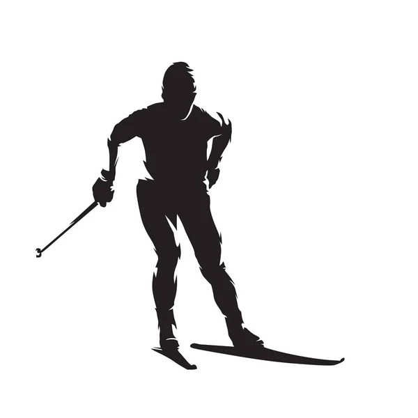 Cross Country Skiew Narciarstwa Zjazdowego Sylwetka Wektor Białym Tle Sporty — Wektor stockowy