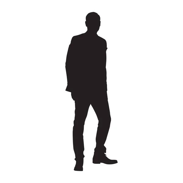 Businessman Walking Suit Isolated Vector Silhouette Front View — Stock Vector