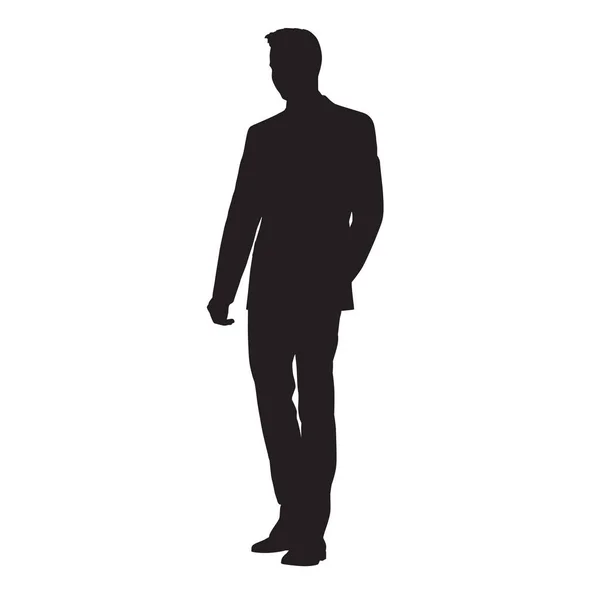 Businessman Standing Suit Isolated Vector Silhouette Business People — Stock Vector