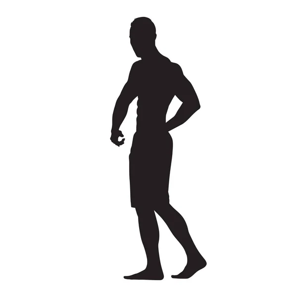 Fitness Man Big Muscles Isolated Vector Silhouette — Stock Vector