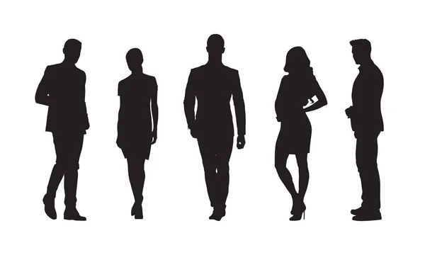 Businessmen Businesswomen Group People Formal Clothes Set Isolated Vector Silhouettes — Stock Vector