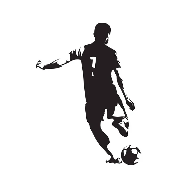 Jugador Fútbol Pateando Pelota Silueta Vectorial Aislada — Vector de stock